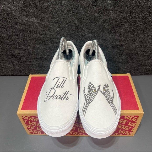 Vans “Till Death” Custom Slip Ons Size 9.5 Women’s/ 8 Mens - Picture 1 of 13